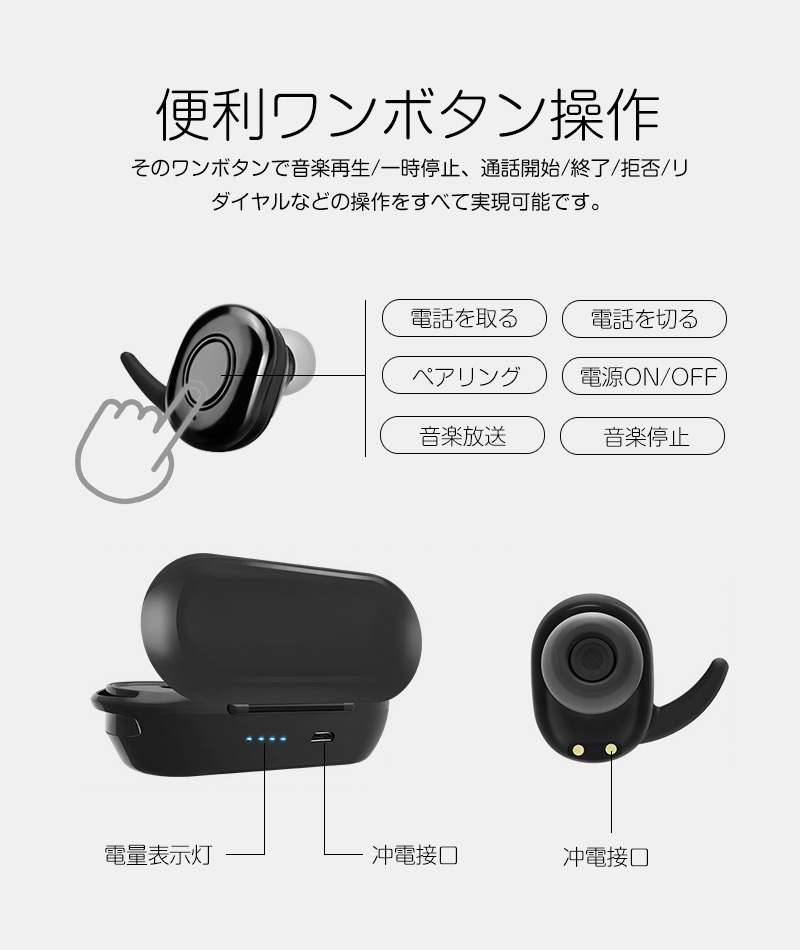 Bluetooth イヤホン ワイヤレス 左右分離型 片耳 両耳とも対応